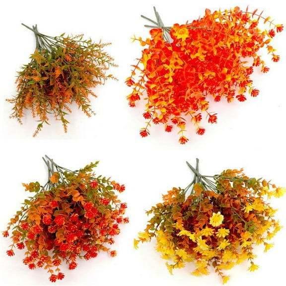 LShunze 6 Bundles Artificial Fall Flowers Bulk Outdoor UV Resistant Fake Plants for Outside Greenery Shrubs for Planters Window Box Garden Porch Thanksgiving Centerpiece Decorations Orange