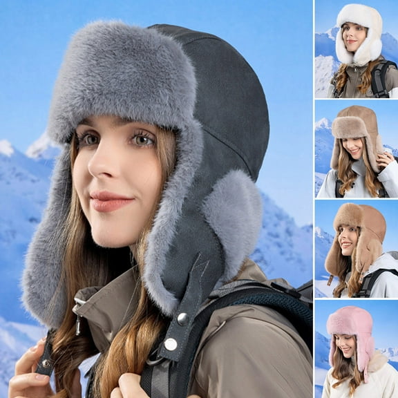 LShunze Adults Winter Cozy Plush Ushanka Russian Hat Windproof Full Hood Earflap Hat Warm Cold Proof Ski Hunting Cycling Trapper Hats
