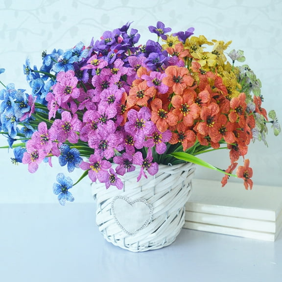 LShunze Artificial Flowers for Outdoor, 5 Bundle UV Resistant Fake Silk Flowers, Realistic Faux African Violet Flowers Plants for Outside Indoor Porch Patio Window Box Planter Farmhouse Home Decor