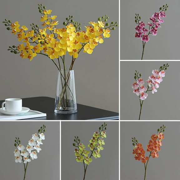 LShunze Artificial Phalaenopsis Flowers, 25” Fake Silk Orchids with Stem Leaves for Valentine's Day Home Office Wedding Party Decor