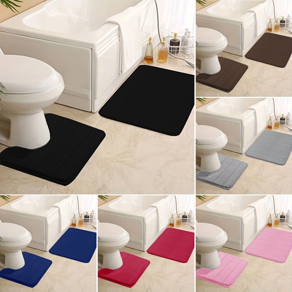 LShunze Bathroom Mat Set, 2 Piece Memory Foam Bath Mat and U-Shaped Toilet Rug, Machine Wash Dry, Soft Non Slip Absorbent Bath Rug for Bathroom, Shower and Tub (15.76" x 23.64"+15.76" x 19.7")