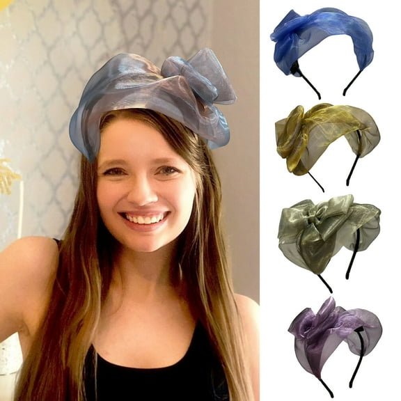 LShunze Bow Headband Soft Lace Bowknot Hairband Pearl Yarn Bow Hair Hoop, Perfect Hair Accessories for Party and Cosplay