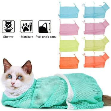 LShunze Breathable Mesh Shower Bag - Anti Scratch Adjustable Grooming for Nail Trimming, Bathing - Polyester Soft Cat Washing