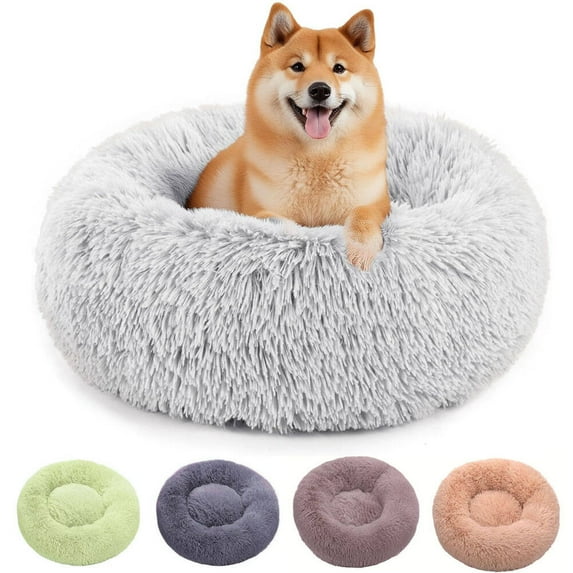 LShunze Calming Dog Bed Cat Bed Donut, Faux Fur Pet Bed Self-Warming Donut Cuddler, Comfortable Round Plush Dog Beds for Small Medium Dogs Cats