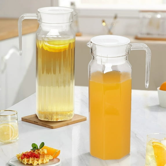 LShunze Clear Plastic Pitcher with Lid, 1.1L Water Jar with Ribbed Design, BPA-Free Water Pitcher,Tea Pitcher, Fridge Pitcher with Vented Lid for Hot Water Ice Tea Coffee Milk Shatter-Proof