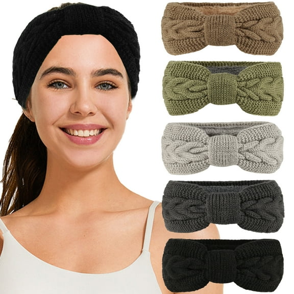 LShunze Colorful Knit Wool Headbands Hair Band Bowknot Head Band Ear Warmer Handmade Hair Accessories Crochet Head Wrap for Women