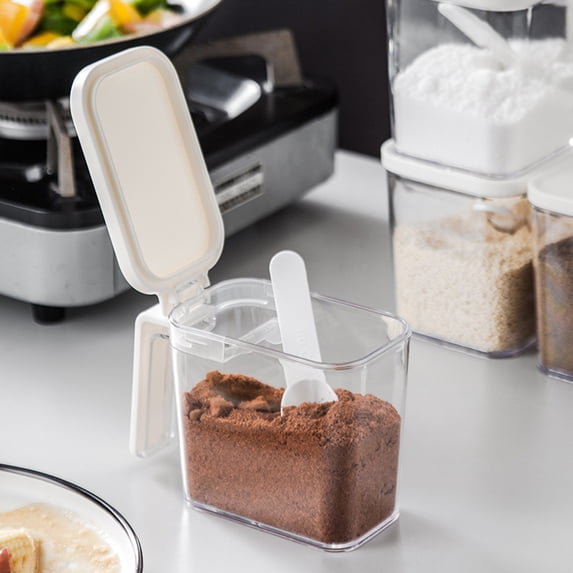 LShunze Condiment Jars Set, Transparent Seasoning Box with Lids and Spoons, Convenient and Neat Storage Solution for Kitchen (Transparent)