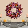 thumbnail image 1 of LShunze Fall Wreath for Front Door, 18" Autumn Wreath with Sunflower, Pumpkin, Berry. Artificial Home Decorations for Indoor Outdoor Window Wall Porch,Seasonal Decor for Thanksgiving Halloween,purple, 1 of 8