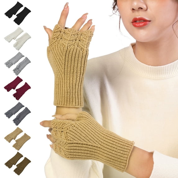 LShunze Fingerless Gloves for Women & Men Thumb Hole Cozy Half Fingerless Driving Gloves Knit Solid Color Mittens Warm