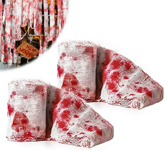 LShunze Halloween Creepy Blood Cloth, Scary Gauze with Bloody Prints Fabric Scary Blood Strip Drape Doorway Curtain Staircase Costume Accessories for Halloween Decoration Haunted Houses