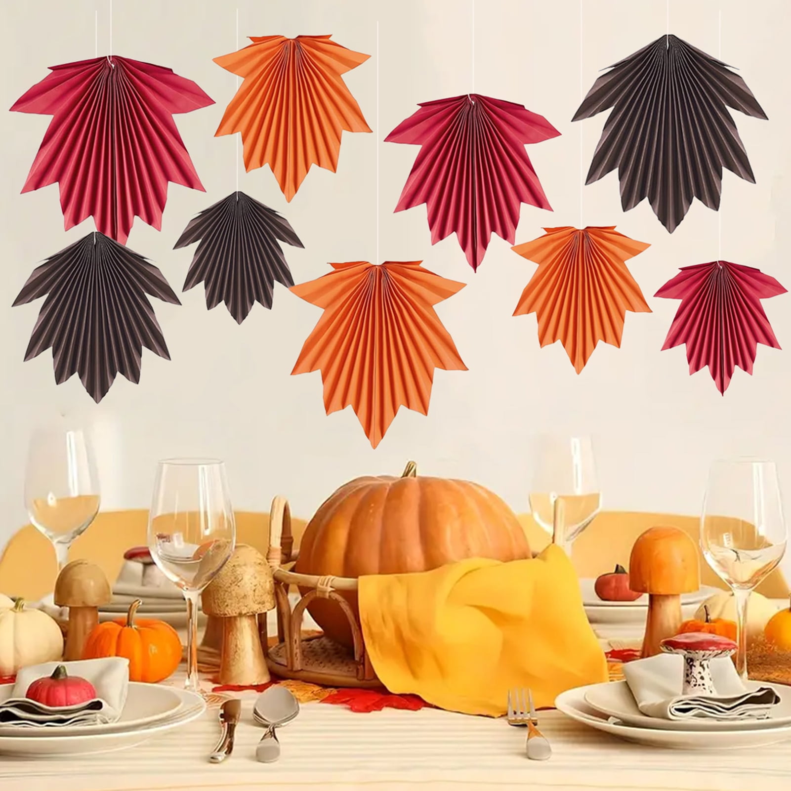 Fall Party Decorations, 9-Piece Maple Leaf Paper Fans Set