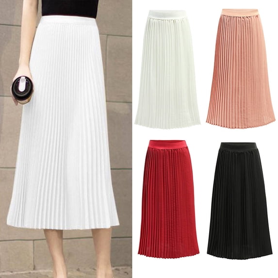 LShunze Midi Skirt A-Line Swing Skirt for Women, Solid Vintage Women's Pleated Skirt Daily Wear