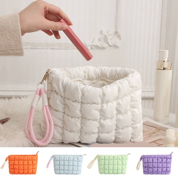 LShunze Quilted Makeup Bag Puffy Cosmetic Bag Cute Puffer Travel Toiletry Bag for Women, Large Makeup Pouch for Purse Quilted Cosmetic Pouch for Women, Girls
