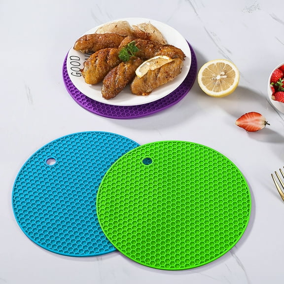 LShunze Round Silicone Trivets Pot Holder Mats, Extra Thick Silicone Trivets Heat Resistant hot Pads, Non-Slip Insulation Honeycomb Rubber Hot Pads for Kitchen, Multi-Purpose