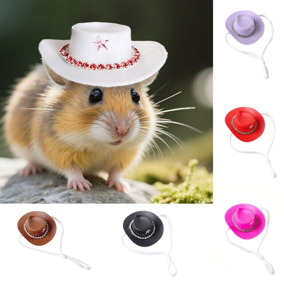 LShunze Small Animals Hats Hamster Mini Cowboy Hat Rhinestone Star Design Tiny Pet Hat Costume Accessories for Guinea Pig Rabbit