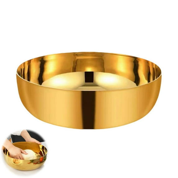 LShunze Stainless Steel Mixing Bowl - 12.6in Large Durable Metal Bowls for Dough Kneading, Cooking, and Serving - Golden