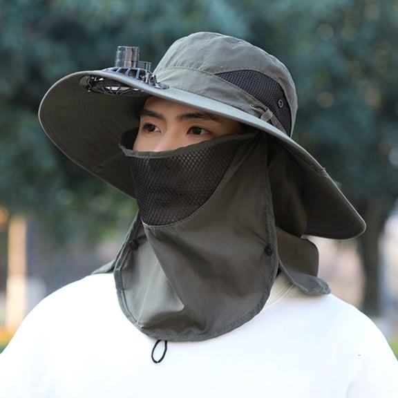 LShunze Sun Hats for Men Women Fishing Hat with Removable Fan UPF 50  Breathable Wide Brim Bucket Hats Summer UV Protection Safari Hat with Neck Flap