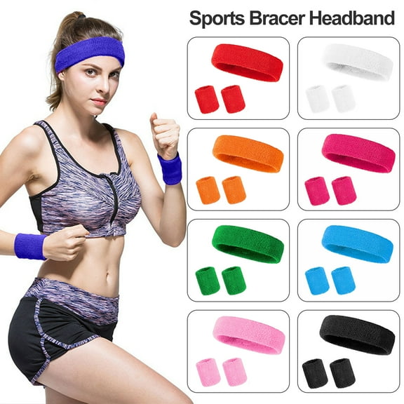 LShunze Sweatband Set Sports Headband Wristband Set Sweatbands Terry Cloth Wristband Wrist Sweatband Headbands Moisture Wicking Sweat Absorbing Head Band