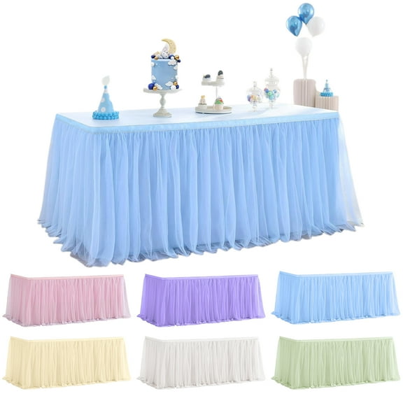LShunze Tulle Table Skirt for Rectangle Tables 4/6/9ft Tutu Table Skirts Tablecloth for Birthday Party Wedding Girl Baby Shower Cake Dessert Banquet Table Party Decorations