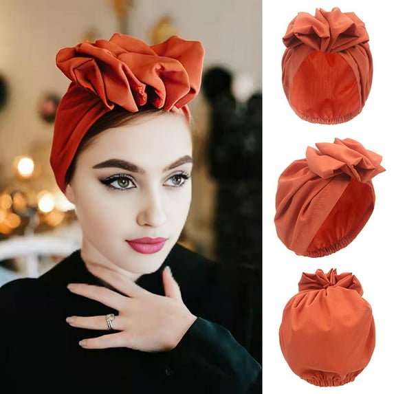 LShunze Turban Hat Retro French Style Flower Decor Women Hat Solid Color Breathable Wind-proof Headwear Daily Wear