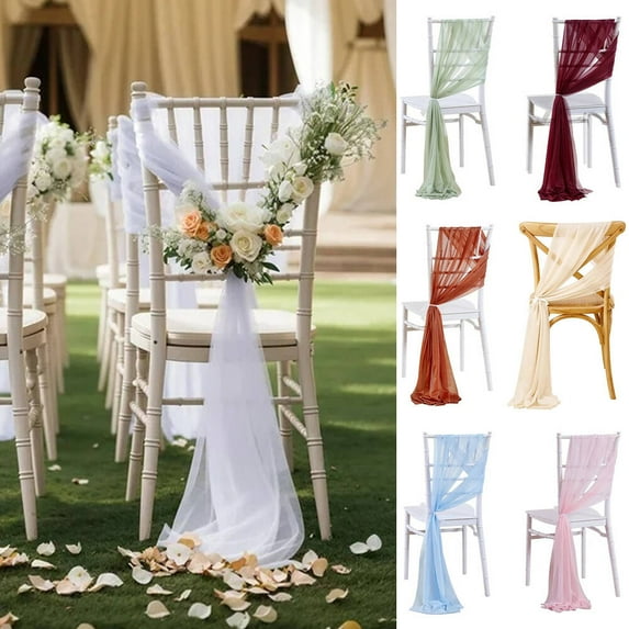 LShunze Wedding Chair Sashes Cover Aisle Decorations Chiffon Wrinkle-Free Draping Fabric for Party Ceremony Reception Floral Arrangement Outdoor Decor
