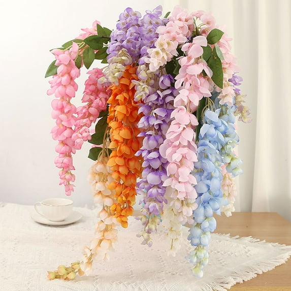LShunze Wisteria Artificial Flowers Garland, 5 Forks Wisteria Hanging Flowers, Silk Flower Garland Decorations for Home Garden Outdoor Ceremony Wedding Arch Decoration