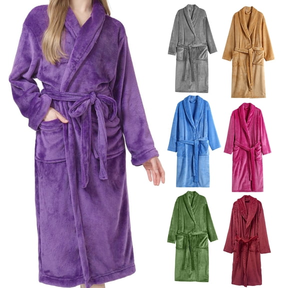 LShunze Womens Fuzzy Plush Long Hooded Robe Full Length Flannel Fleece Bathrobe Warm Housecoat,Soft Cozy Nightgown Sleepwear