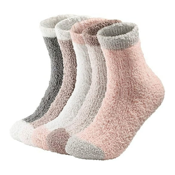 LShunze Womens Fuzzy Socks Cozy Fluffy Winter Warm Slipper Socks Microfiber Soft Home Sleeping Socks 5 Pairs