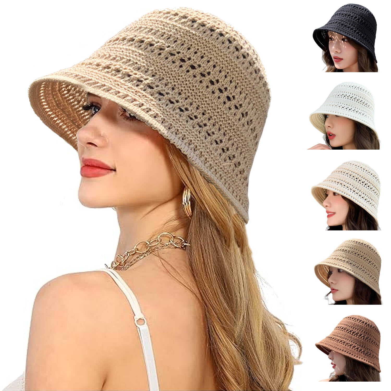 LShunze Womens Sun Hat Handmade Straw Bucket UV Protection  display picture 2