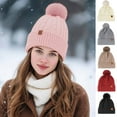thumbnail image 1 of LShunze Womens Winter Beanie Hat Satin Lined Faux Fur Pom Pom Beanies Hat for Women Winter Warm Knit Hats for Outdoor Activities Cycling, 1 of 8