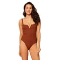thumbnail image 1 of LSpace Women's Ridin' High Cha Cha V-Front Ribbed One Piece Swimsuit Tobacco 4, 1 of 2