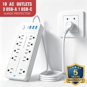 LarmTek 10 Outlets Surge Protector Power Strip with 4 USB Ports (1 USB C), 4ft Extension Cord, White