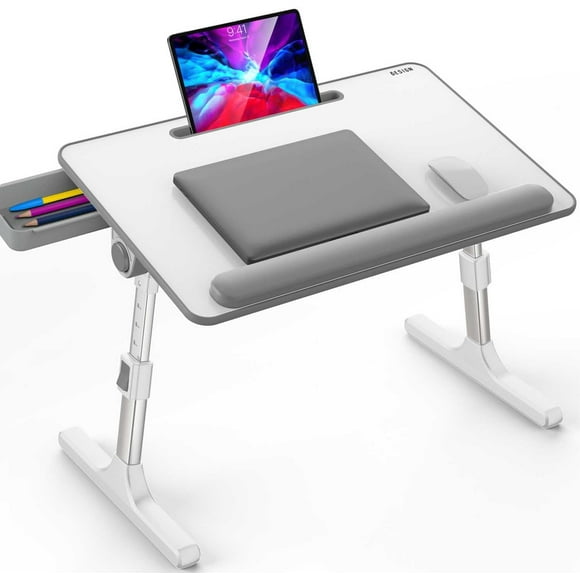 LT07 Lap Desk [Extra Large], Adjustable Laptop Table, Portable Standing Bed Desk, Foldable Sofa Breakfast Tray, Notebook Computer Stand for Reading and Writing (White)