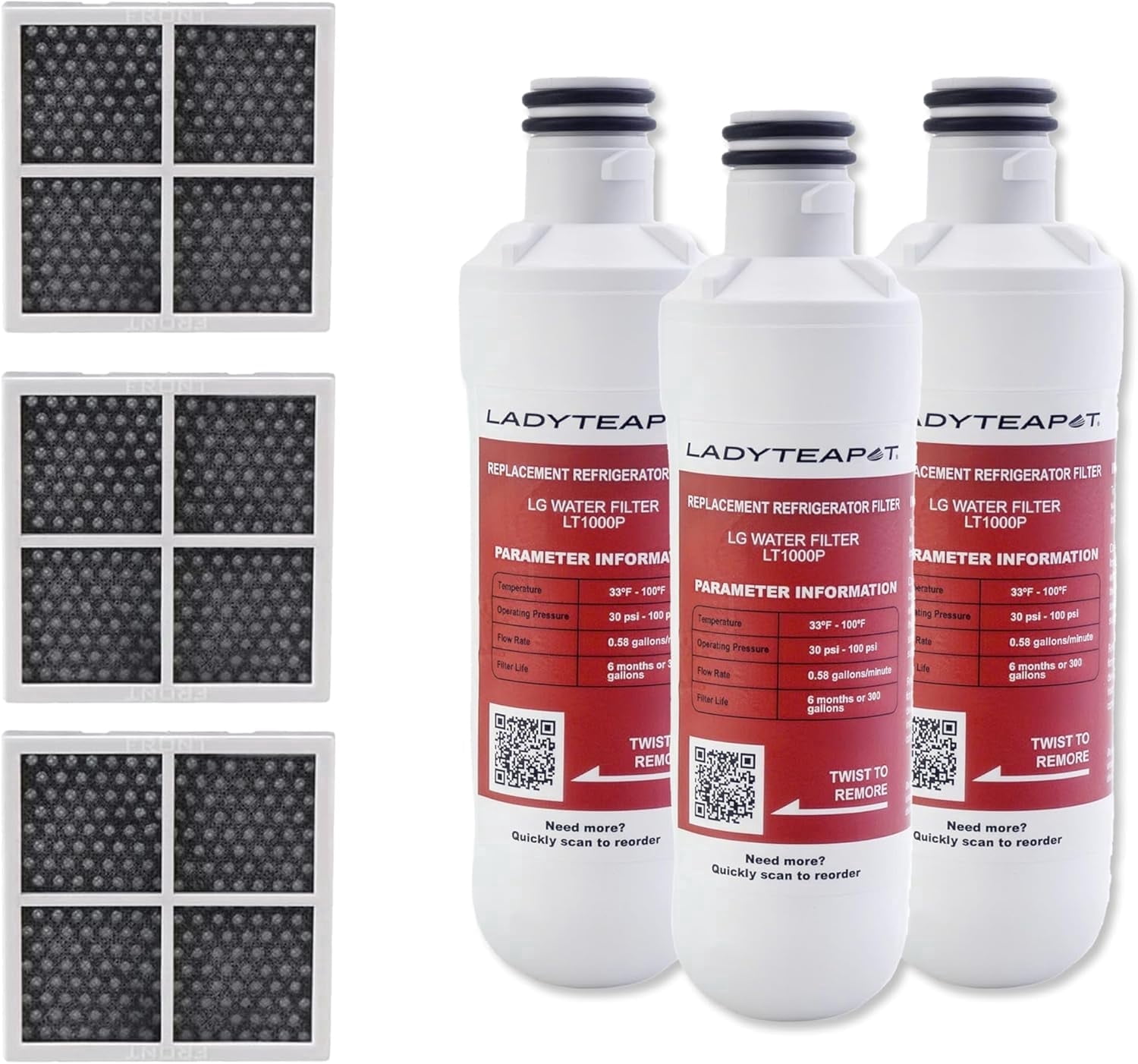 LT1000PC Replacement Water Filter, Compatible with LT1000PC/PCS, LT1000PC, LT-1000PC, MDJ64844601, ADQ747935 ADQ74793504 Filter and LT120F ADQ73334008 Fresh Air (3+3 Count)
