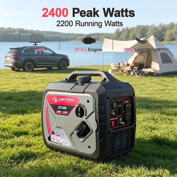 LT3100i Inverter Gas Generator, 2200W Rated 2400W Peak, Gas-Powered Emergency Backup Power with USB Ports, Recoil Start