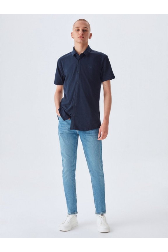 Basic Slim Fit Short-Sleeve Navy T-shirt | Men's T-shirt 96% Cotton 4% Elastane Comfortable and Stylish Wear | S - NAVY