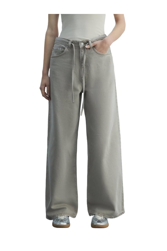 Denissa Wide Leg High Waist Jean Trousers | 60% Cotton 40% Lyocell Fabric | Zipper Closure | 29 - MIX