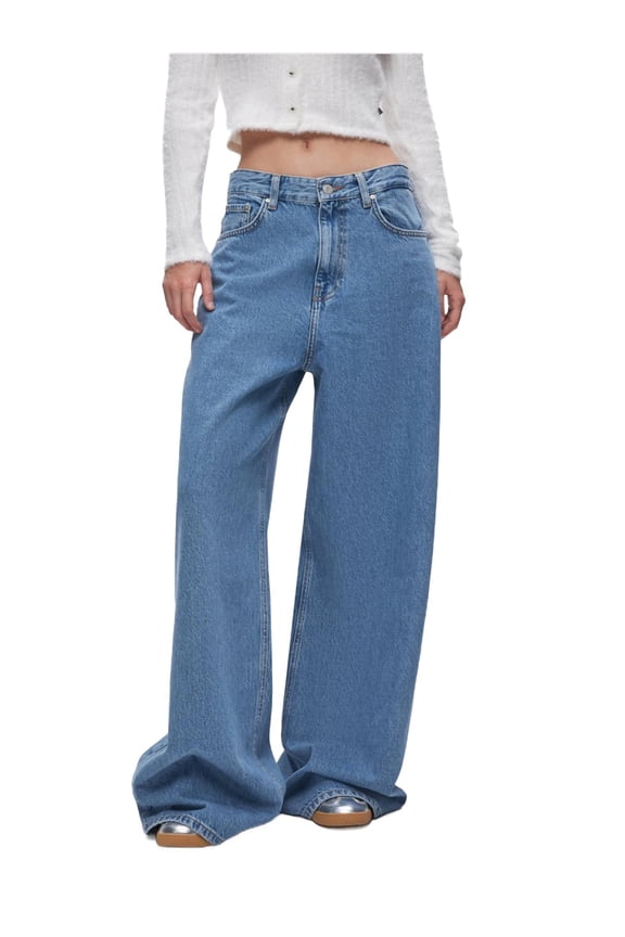 Iyana Super Baggy Jean Pants | Relaxed Fit, Comfortable Denim Look, Zipper Closure | 25 - MID BLUE
