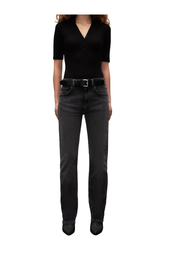 Lerana Women's High Waist Straight Leg Jean Trousers | 99% Cotton and 1% Elastane Denim Pants | 29 - DARK GRAY