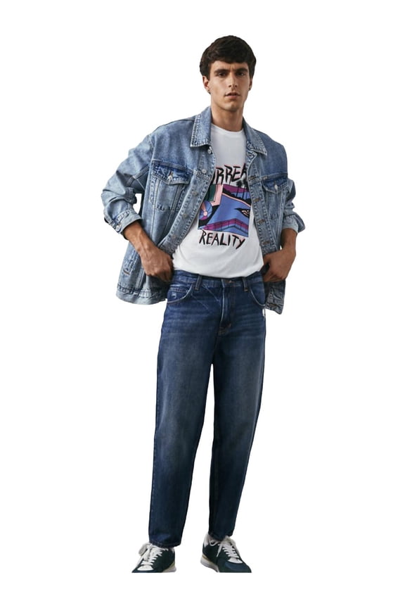 Men's Julian Tapered Loose High Waist Jean Trousers | 42 - BLUE