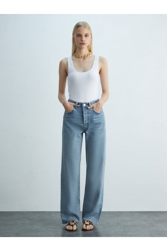 Vanetta Straight Leg Women's High-Waisted Denim Trousers | 60% Cotton, 40% Lyocell, Soft Texture, Made in Turkey | 32 - LIGHT BLUE