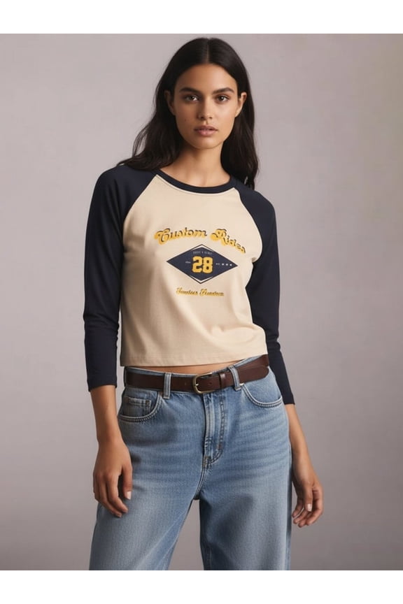 Women's Long-Sleeve Slogan Print Crop Cream Sweatshirt | L - Standard