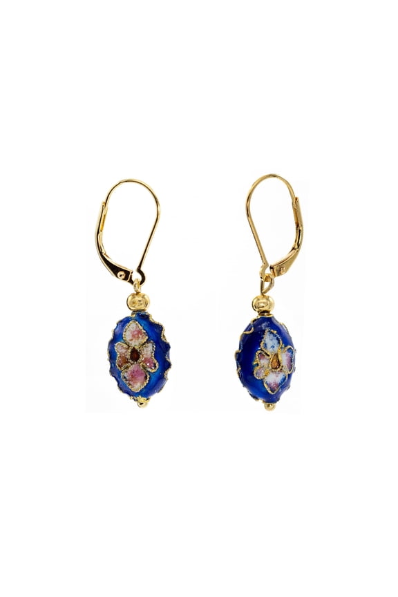 Leverback Earrings with Blue Cloisonné Oval Drops, for Adults