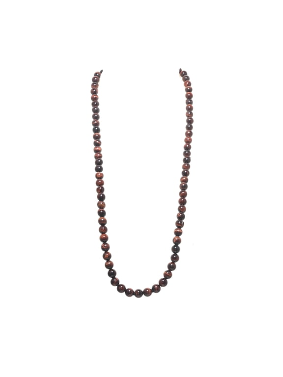 10mm Red Tiger's Eye Endless Necklace, 30" for Men and Women, Genuine Crystal Healing Jewelry