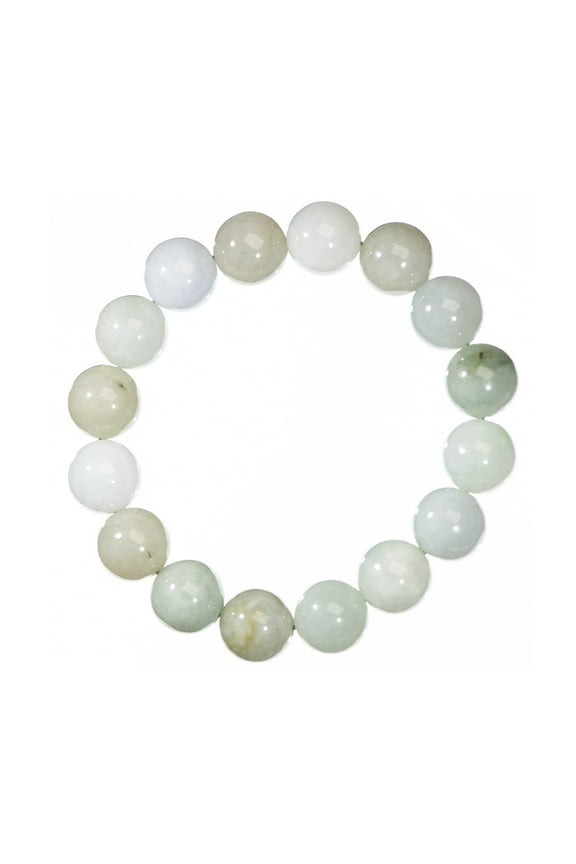 10mm Shiny Round (Burmese Jadeite) Jade Stretch Bracelet, 7.5" for Unisex Adults