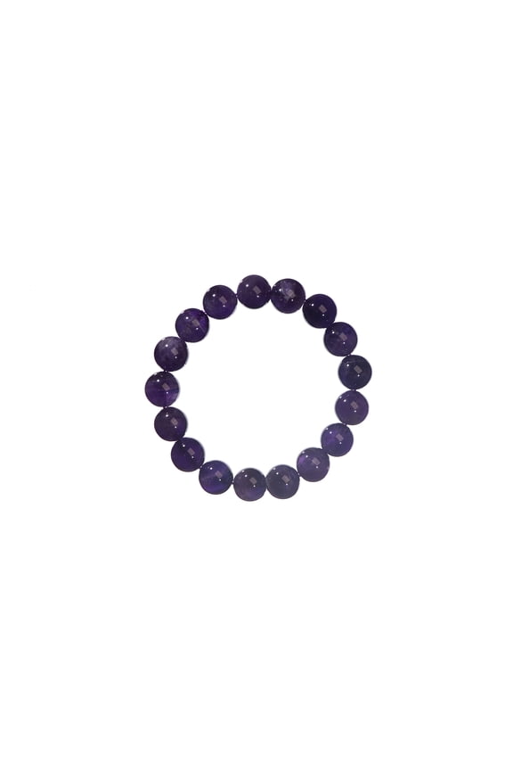 12mm Shiny Round Amethyst Stretch Bracelet, 8"