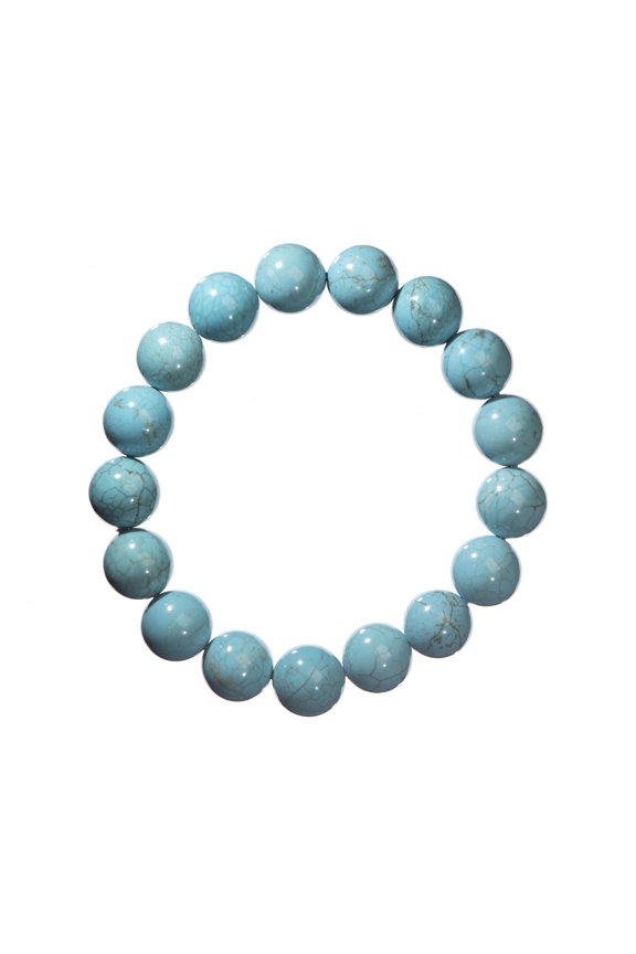 12mm Shiny Round Turquoise-Colored Howlite Stretch Bracelet, 7.5", for Adults