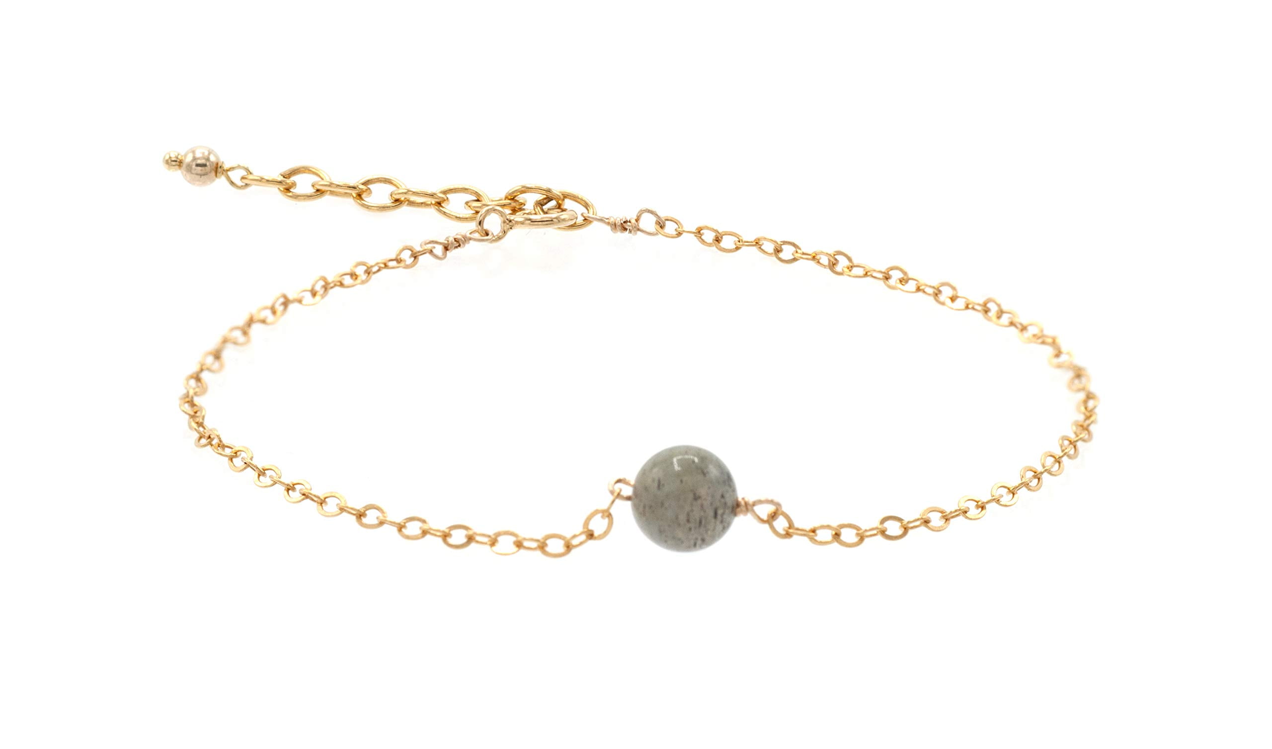LTC DESIGNS 14k Gold-Filled Chain Bracelet made with a 6mm Round Labradorite Centerpiece, 7" + 1" extender