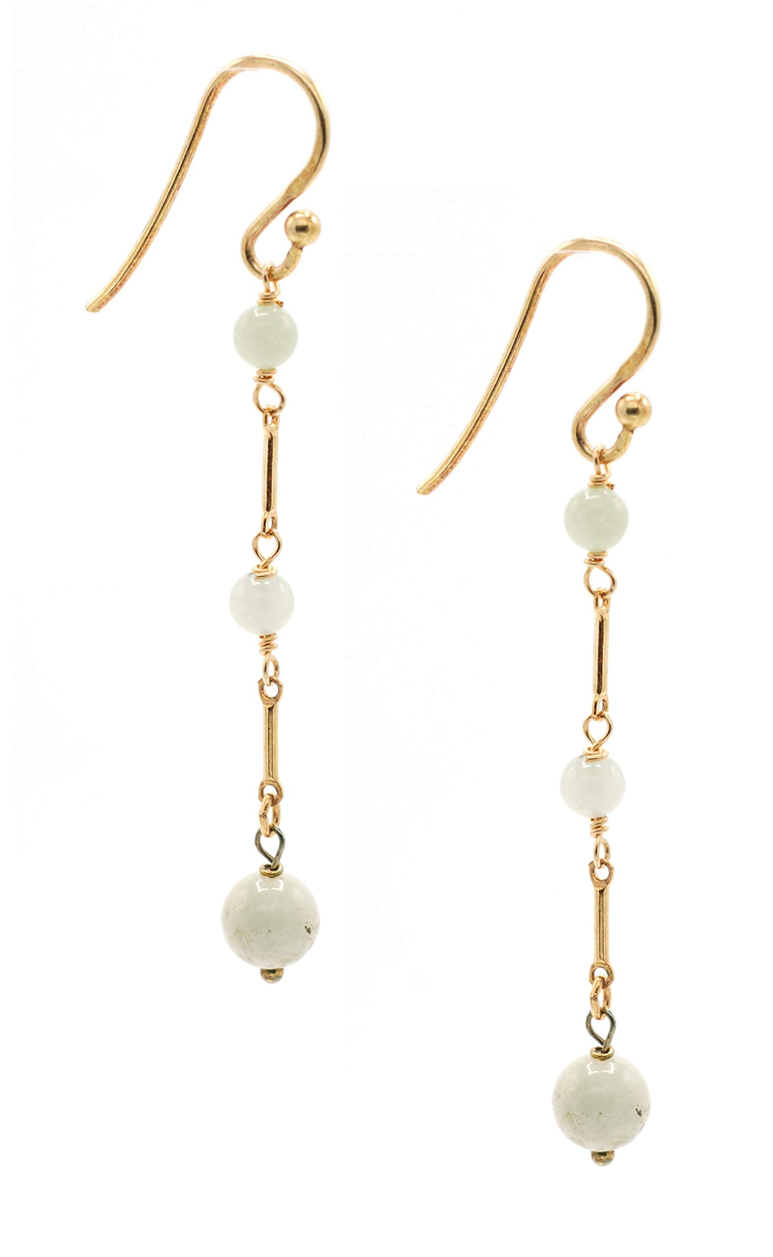 LTC DESIGNS 14k Gold Filled Linear 4mm Jade Triple Bar-Drop Fishhook Earrings for Unisex Adults