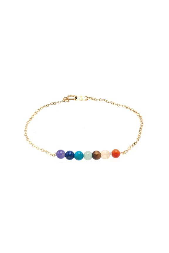 14k Gold-filled Cable Chain, and Gemstone Chakra Bracelet, 7" for Women, and Friends